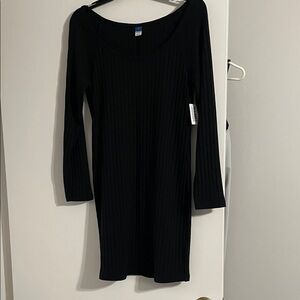Old Navy Black Long Sleeve Ribbed Dress